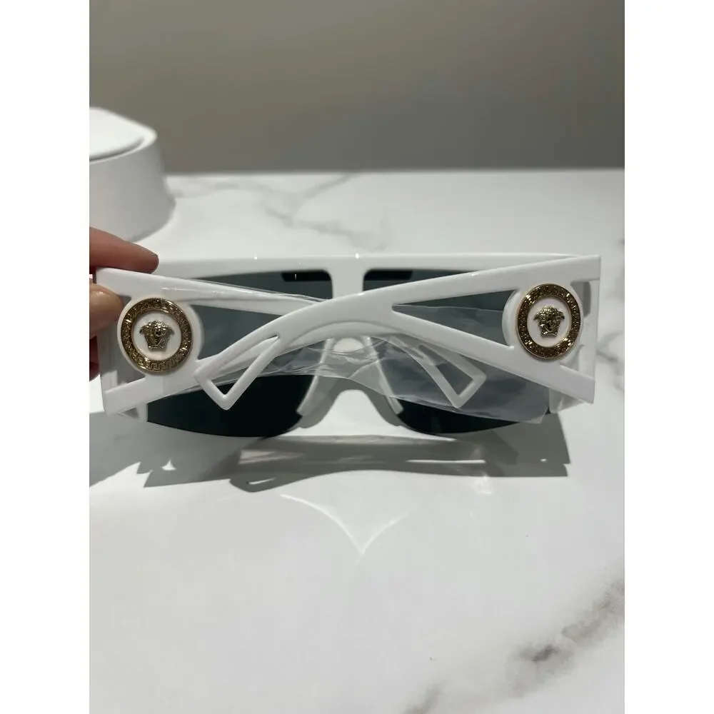 Versace Unisex Shield Sunglasses in Black with White Accents